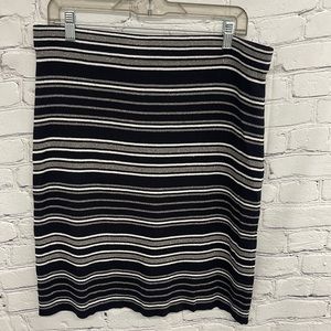 Loft Large Pencil Skirt in Blue White Stripe with Silver Metallic Stripe